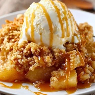 Delicious baked apple crumble topped with a golden brown crumb layer