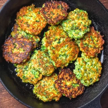 Delicious homemade broccoli fritters served on a plate.