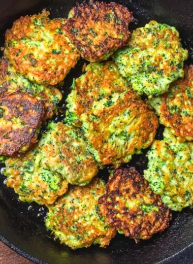 Delicious homemade broccoli fritters served on a plate.