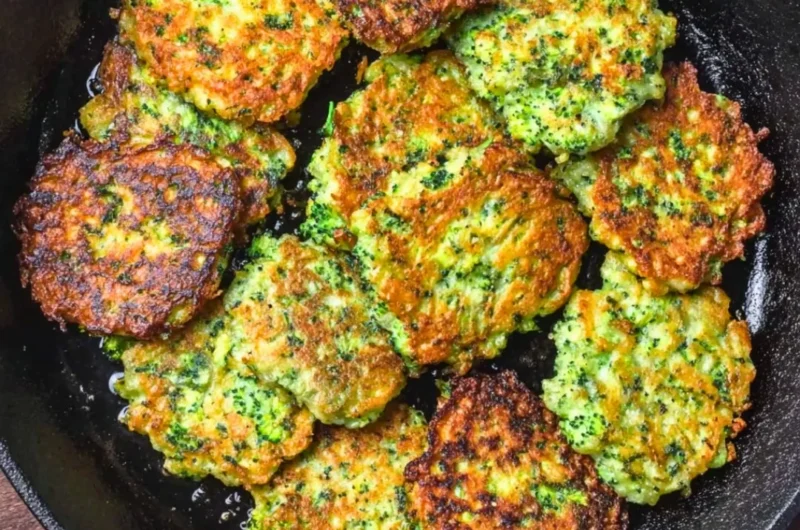 Delicious homemade broccoli fritters served on a plate.