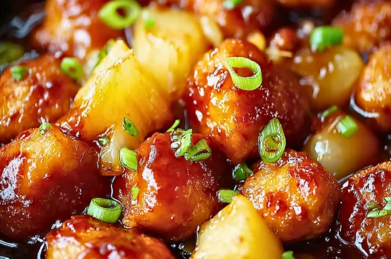 Delicious Brown Sugar Pineapple Chicken served on a plate