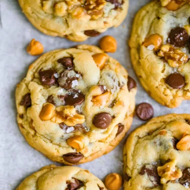 Delicious butterscotch chocolate chip cookies on a plate