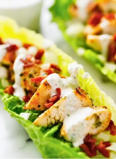 Plate of Chicken Bacon Ranch Lettuce Wraps with fresh ingredients.