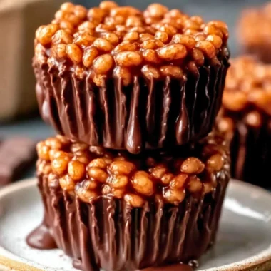 Delicious Chocolate Peanut Butter Rice Krispie Cups dessert on a plate.