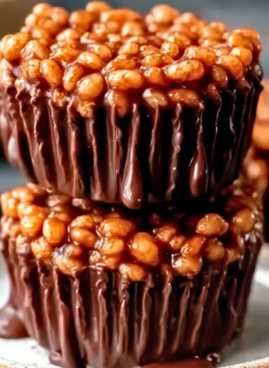 Delicious Chocolate Peanut Butter Rice Krispie Cups dessert on a plate.