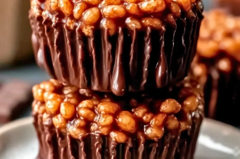 Delicious Chocolate Peanut Butter Rice Krispie Cups dessert on a plate.