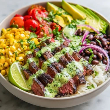 Cilantro lime steak bowl with fresh ingredients and vibrant flavors