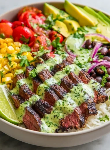 Cilantro lime steak bowl with fresh ingredients and vibrant flavors
