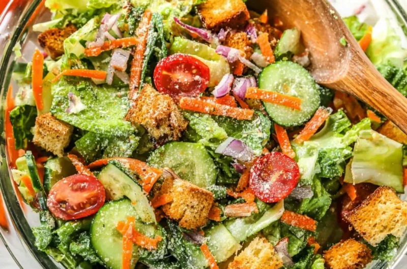 Classic house salad with fresh vegetables and dressing