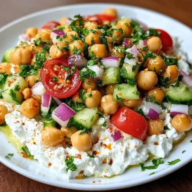 Cottage Cheese and Chickpeas Salad served in a bowl with fresh vegetables