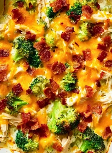 Creamy low carb chicken casserole dish served hot