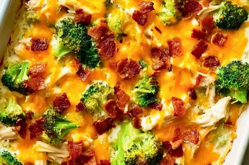 Creamy low carb chicken casserole dish served hot