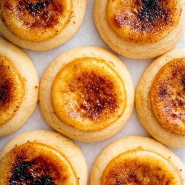 Delicious crème brûlée cookies with a caramelized sugar topping.