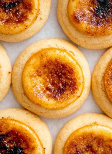 Delicious crème brûlée cookies with a caramelized sugar topping.