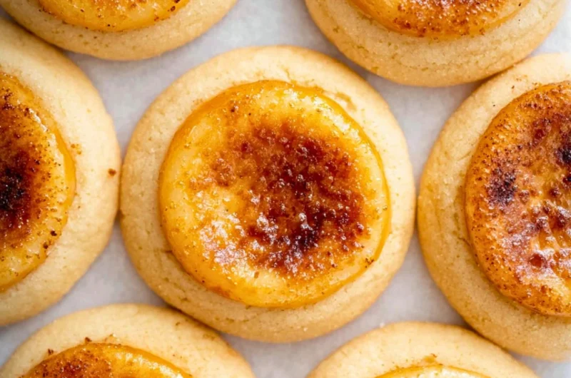 Delicious crème brûlée cookies with a caramelized sugar topping.