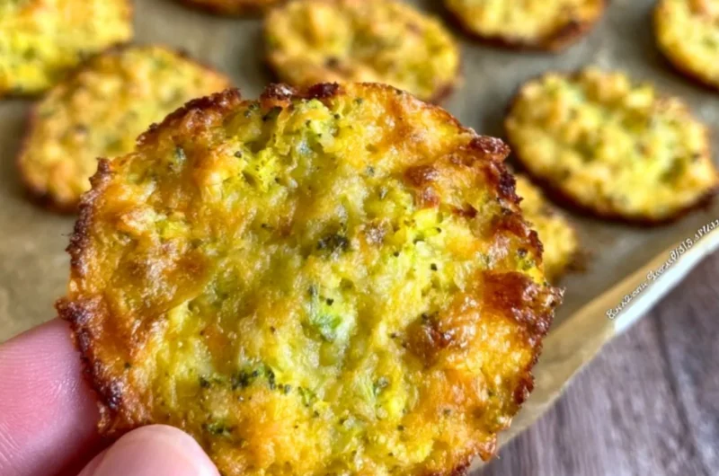 Crispy broccoli cheddar rounds, a low-carb healthy snack option