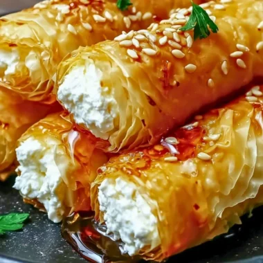 Delicious feta rolls, filled with cheese and herbs, served as a snack or appetizer.