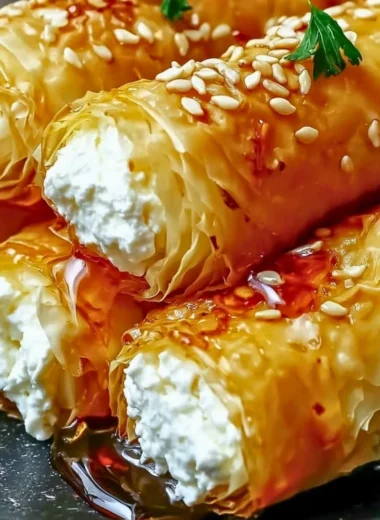Delicious feta rolls, filled with cheese and herbs, served as a snack or appetizer.