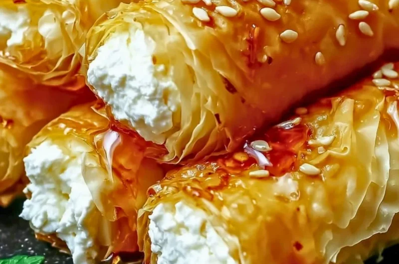 Delicious feta rolls, filled with cheese and herbs, served as a snack or appetizer.
