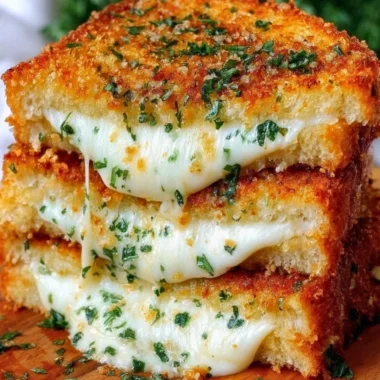 Delicious garlic bread grilled cheese sandwich with melted cheese and garlic flavor