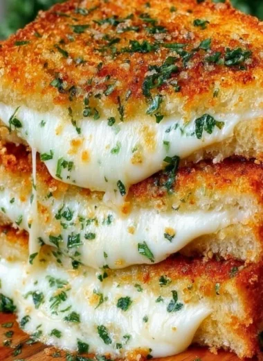 Delicious garlic bread grilled cheese sandwich with melted cheese and garlic flavor