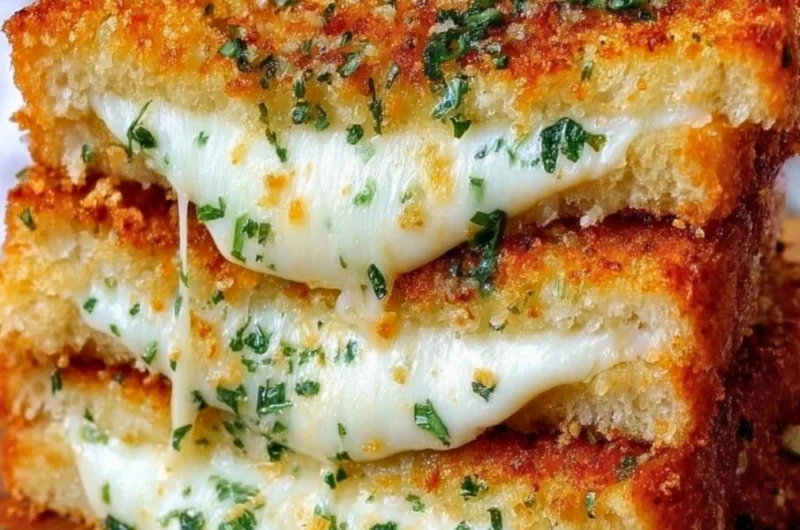 Delicious garlic bread grilled cheese sandwich with melted cheese and garlic flavor