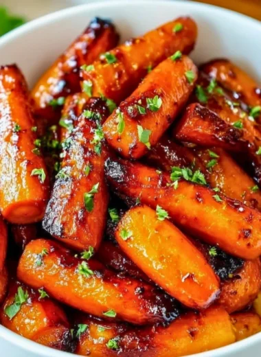 Honey Garlic Butter Roasted Carrots served in a bowl