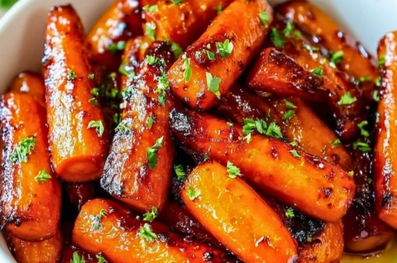 Honey Garlic Butter Roasted Carrots served in a bowl