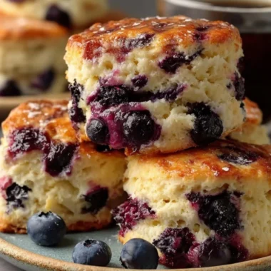 Freshly baked blueberry biscuits on a plate