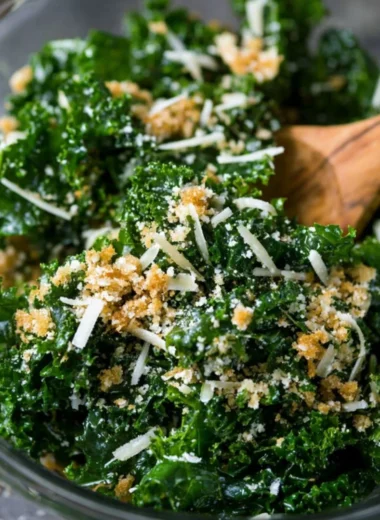 Fresh Lemon Parmesan Kale Salad with vibrant greens and zesty dressing