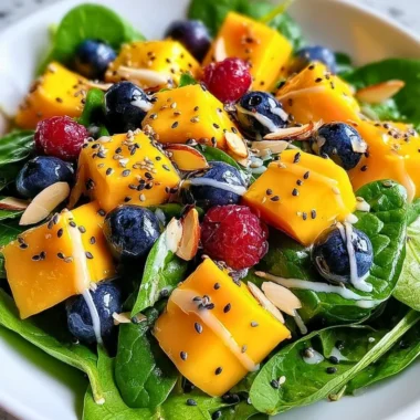 Colorful mango salad with fresh ingredients and vibrant dressing