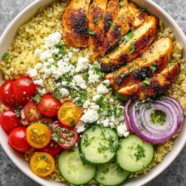 Mediterranean Lemon Chicken Bowls with fresh vegetables and herbs