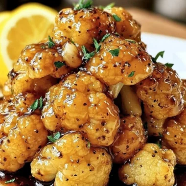 Vegan lemon pepper cauliflower dish served with a tasty glaze