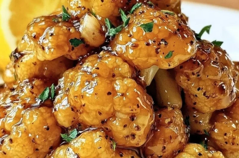 Vegan lemon pepper cauliflower dish served with a tasty glaze