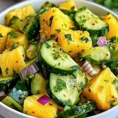 Freshly prepared Pineapple Cucumber Salad with vibrant colors and healthy ingredients.