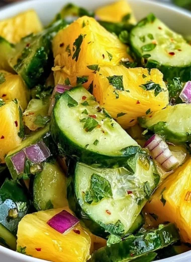 Freshly prepared Pineapple Cucumber Salad with vibrant colors and healthy ingredients.