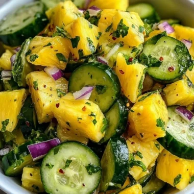 Pineapple Cucumber Salad with fresh pineapple and cucumber slices