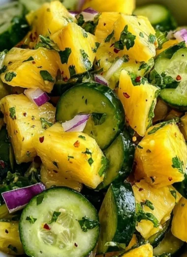 Pineapple Cucumber Salad with fresh pineapple and cucumber slices