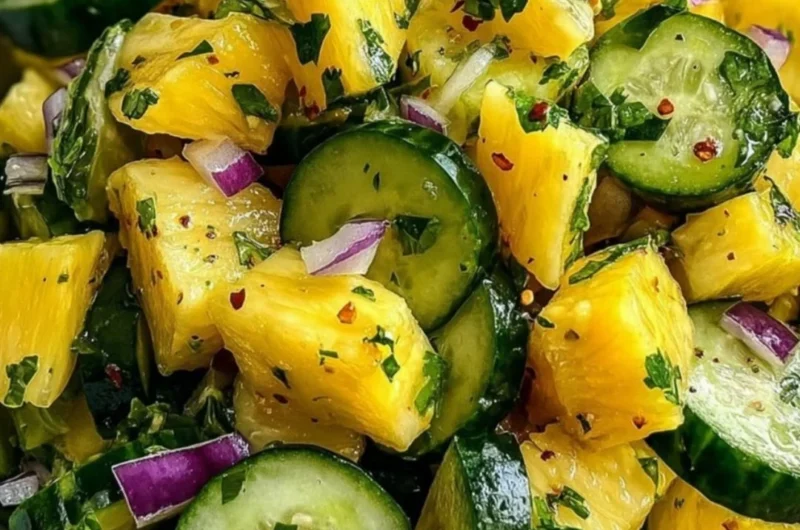 Pineapple Cucumber Salad with fresh pineapple and cucumber slices