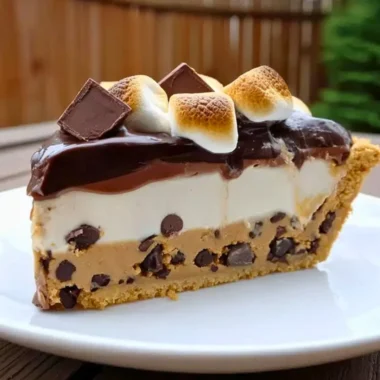 S'mores Cookie Dough Pie with chocolate, marshmallows, and graham cracker crust