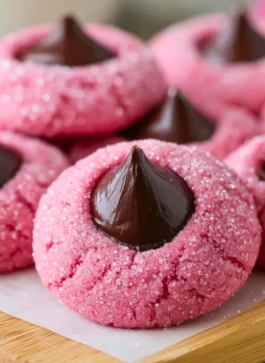 Delicious Strawberry Kiss Cookies with a strawberry on top.