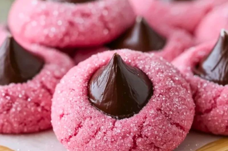 Delicious Strawberry Kiss Cookies with a strawberry on top.