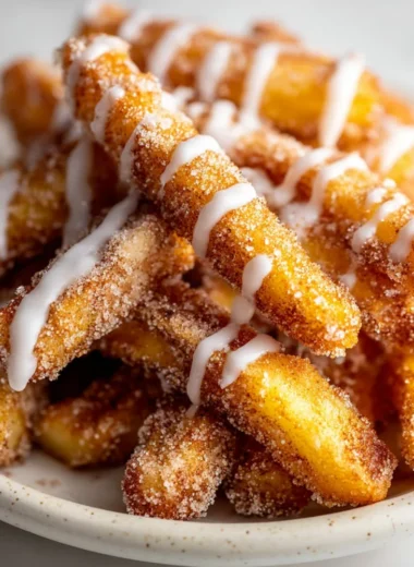 Delicious air fryer apple fries served with a dip