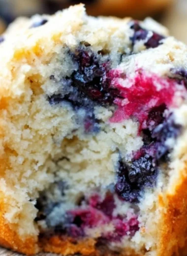 Bakery style mixed berry muffins with colorful frozen berries