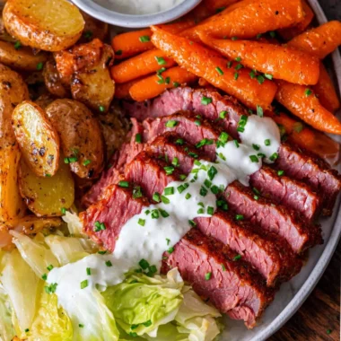 Delicious corned beef and cabbage served in a traditional Irish meal