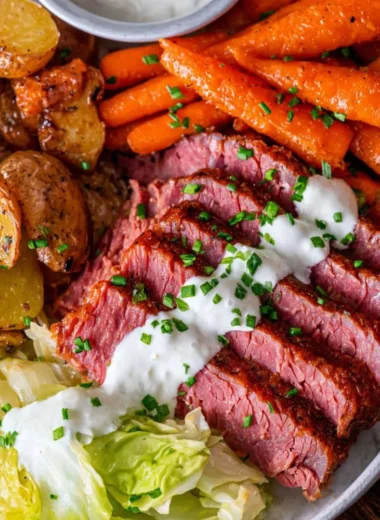 Delicious corned beef and cabbage served in a traditional Irish meal