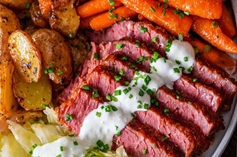 Delicious corned beef and cabbage served in a traditional Irish meal