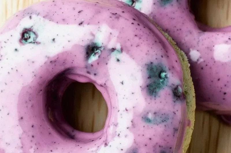 Homemade blueberry cake donuts glazed with a sweet icing