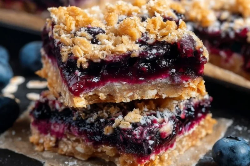 Blueberry oatmeal breakfast bars on a plate, ideal for healthy breakfast options.