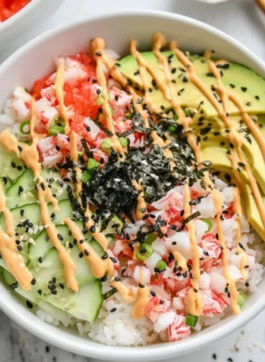 California Roll sushi bowls featuring fresh ingredients and vibrant presentation